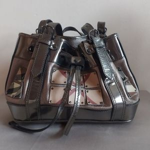 Burberry Silver Patent Leather Supernova Check Armored Baby Beaton Bag